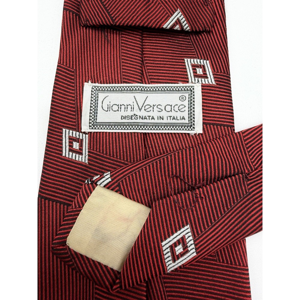 Vintage GIANNI VERSACE Gold Black Print Men Necktie 100% SILK Made In Italy - Picture 4 of 4